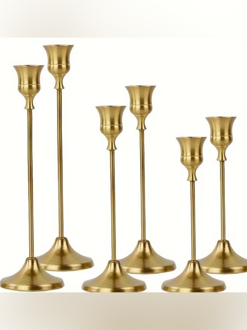 Gold Metal Taper Candle Holders - Set of 6